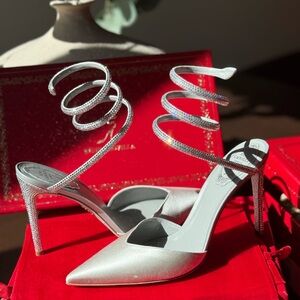 NIB! Rene Caovilla Cleo Silver Heels